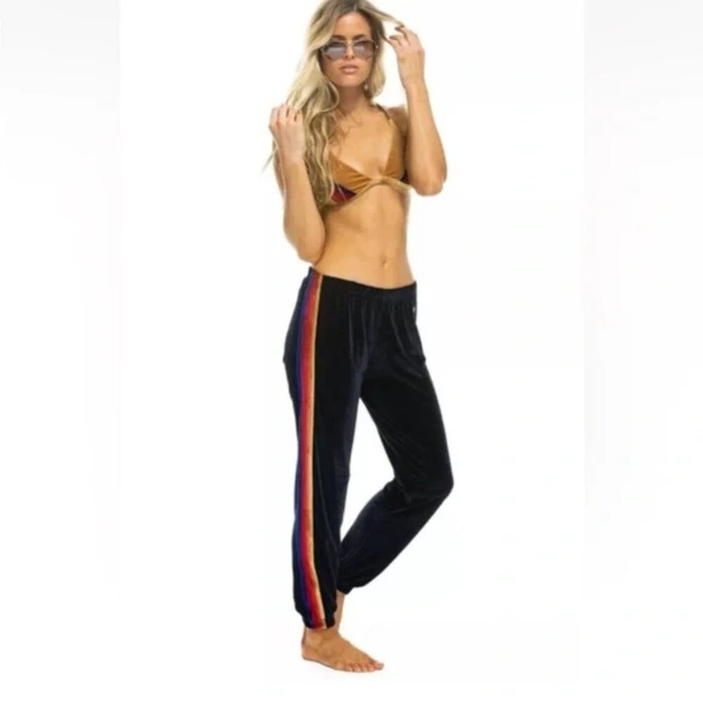 AVIATOR NATION CLASSIC BLACK VELVET SWEATPANTS LARGE
